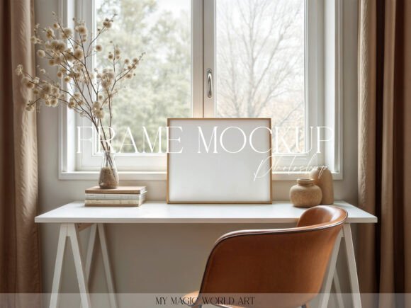 Download Light Mockup Horizontal Frame on Table - Mockup Collection