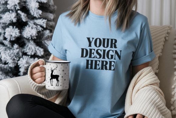 Download Christmas Gildan 64000 Neon Blue Mockup - Mockup Collection