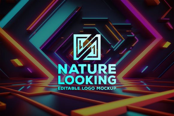 Download Logo Mockup on the Neon Background - Mockup Collection