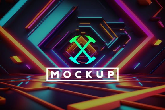 Download Logo Mockup with Neon Tunnel Background - Mockup Collection