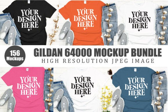 Download Gildan 64000 Tshirt Mockup Bundle - Tshirt Collection