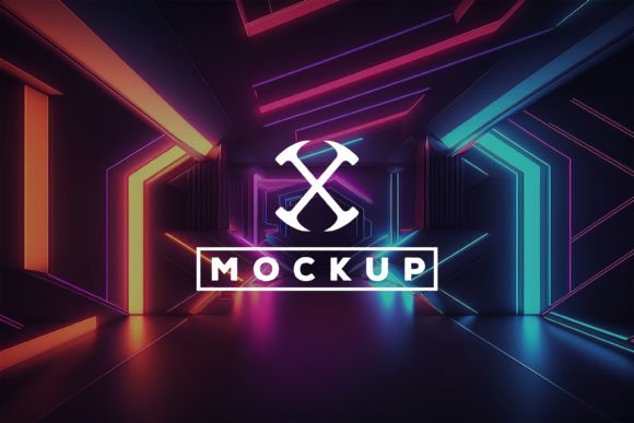 Download Logo Mockup with Neon Tunnel Background - Mockup Collection