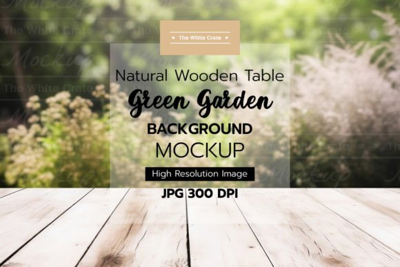 Download Wood Table with Garden Background Mockup - Mockup Collection
